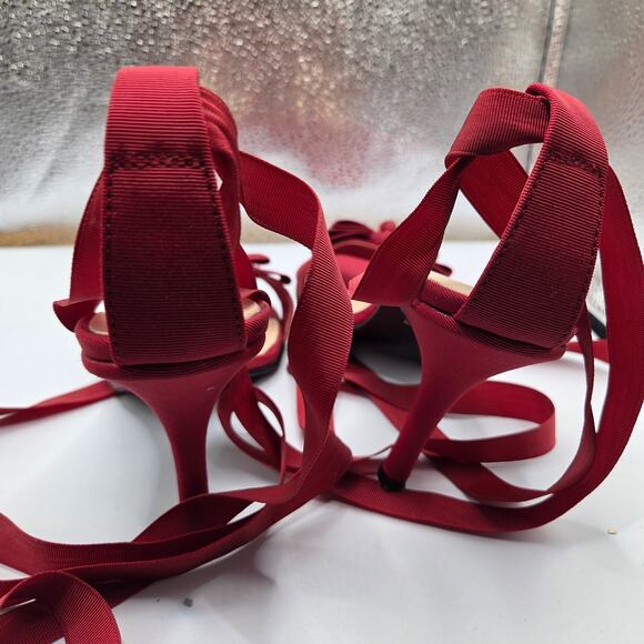 Kenneth Cole Unlisted Women's Red Bow Tie-Up Chunky Heels Sandals - W Size 9 - Picture 6 of 7